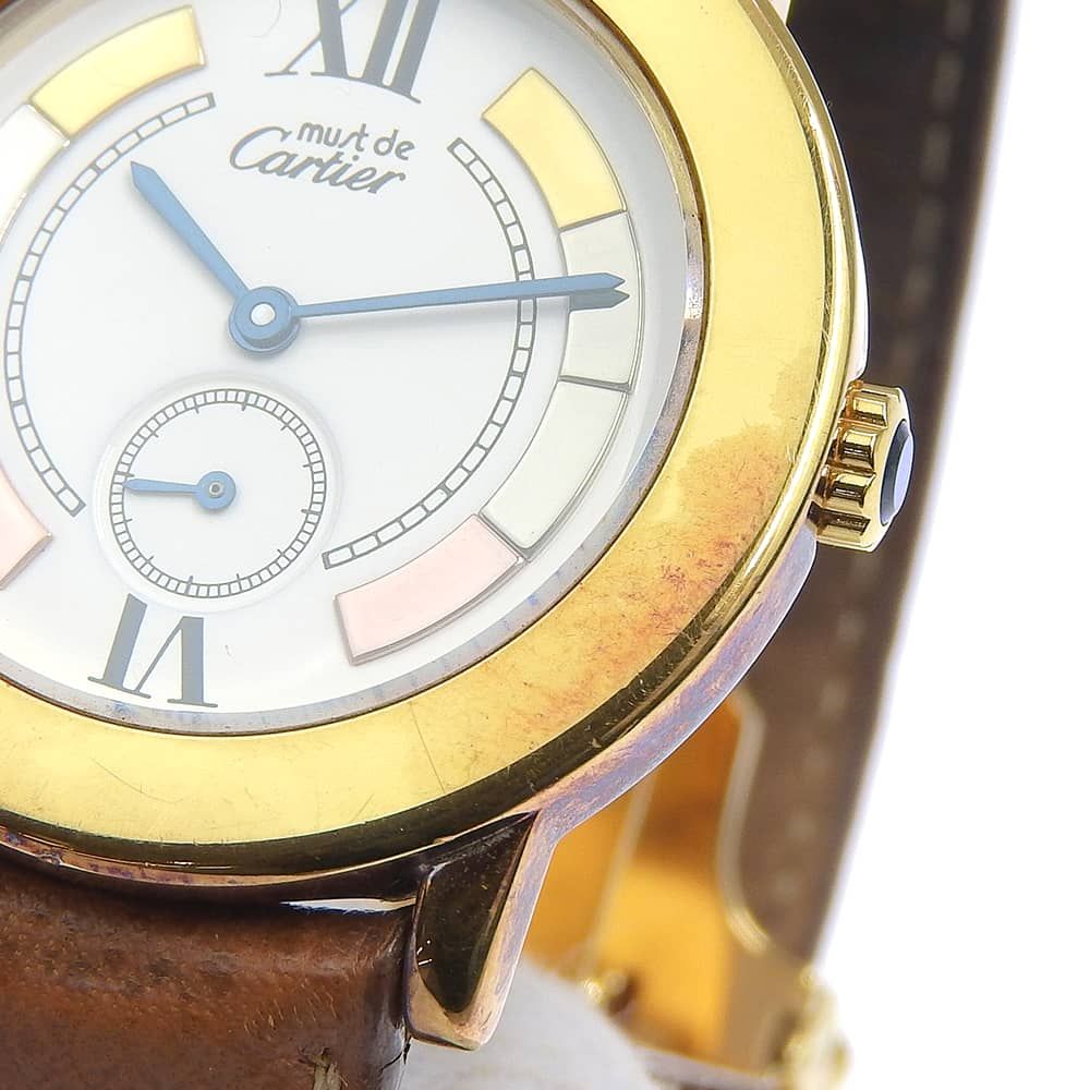 Cartier Mastrond 925 Sterling Silver Leather Gold Quartz Analog Display White — view 8