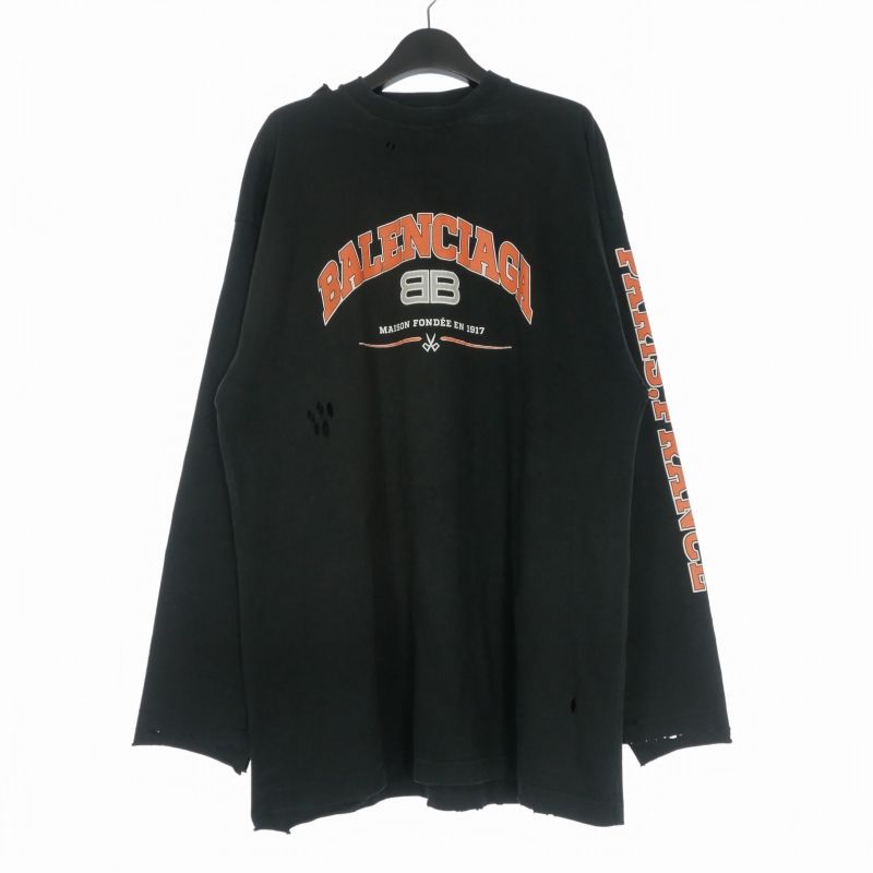 Balenciaga Distressed Print Long Sleeve T-Shirt L Black