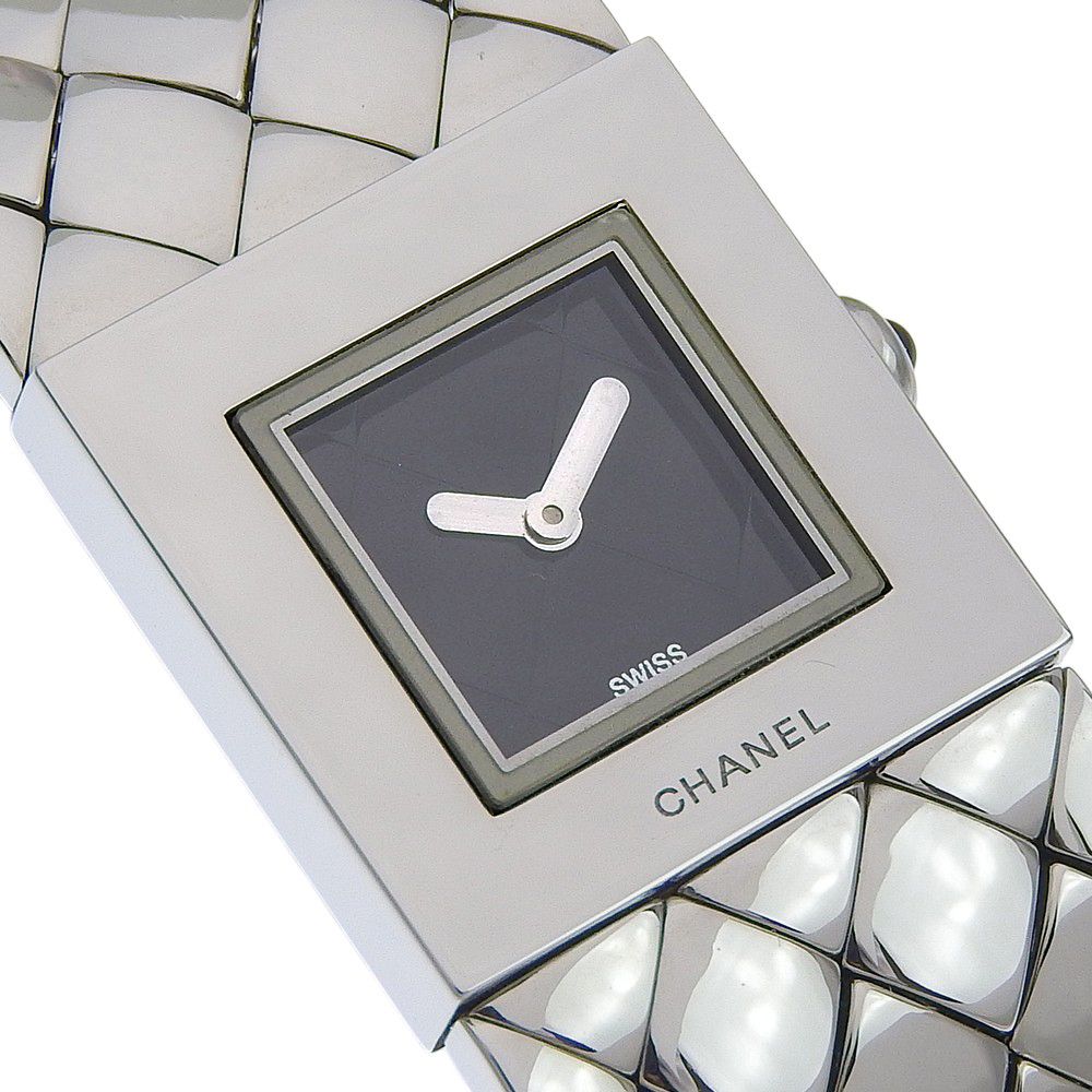 Chanel Quilted Stainless Steel Silver Quartz Analog Display Black Dial Watch — view 2