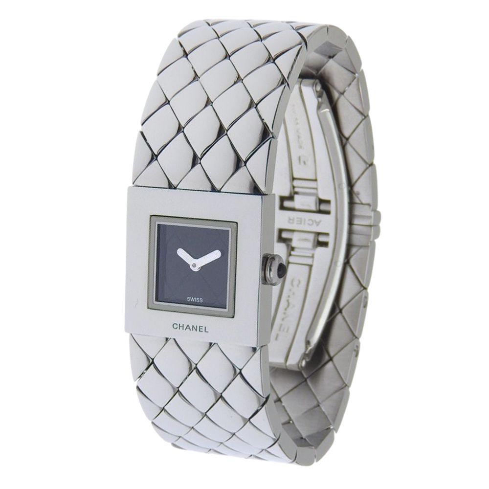 Chanel Quilted Stainless Steel Silver Quartz Analog Display Black Dial Watch — view 3