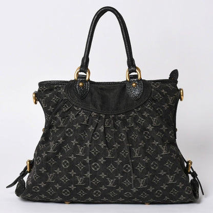 Louis Vuitton Handbag Monogram Denim Neo Cabby GM Black Leather Gold