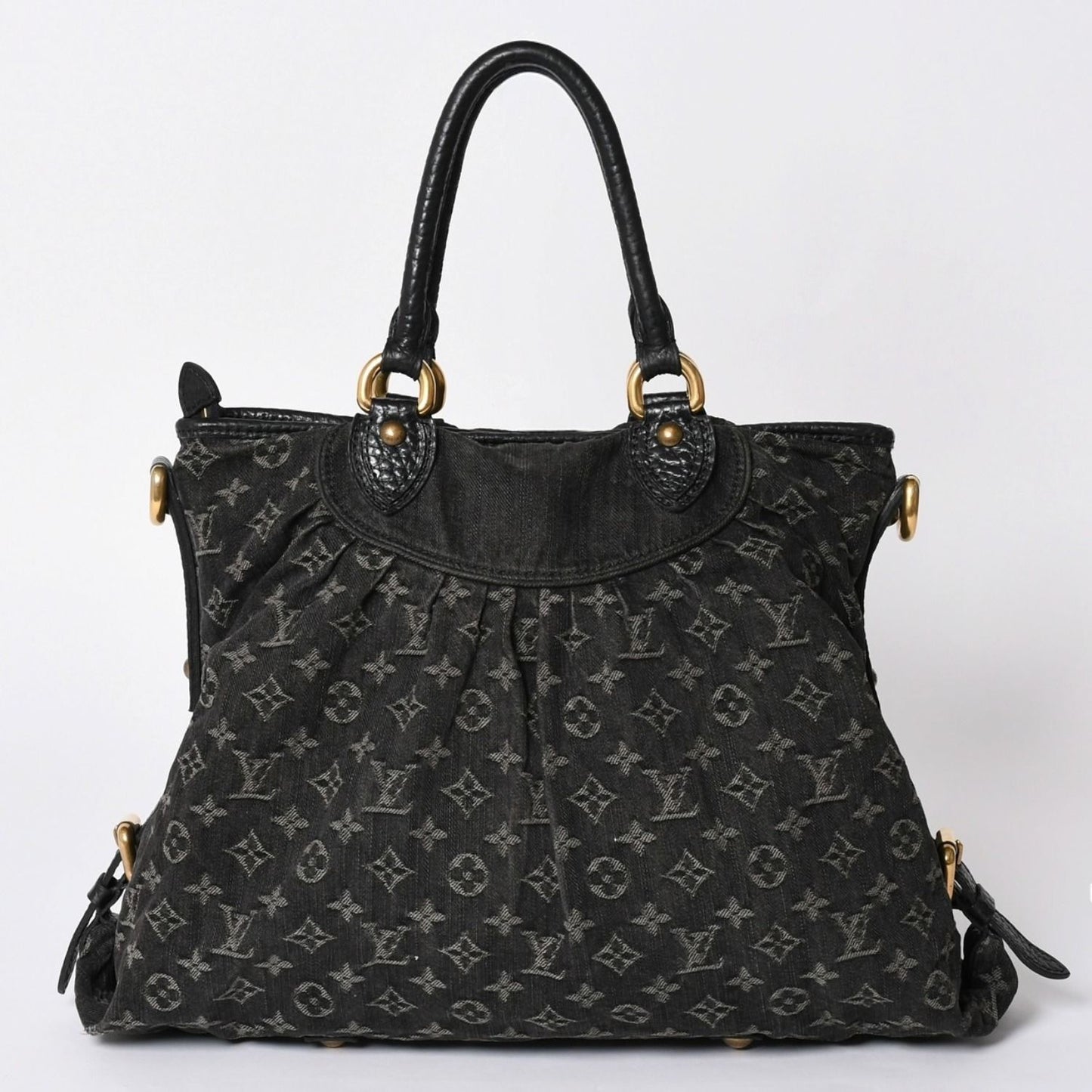 Louis Vuitton Handbag Monogram Denim Neo Cabby GM Black Leather Gold — view 2