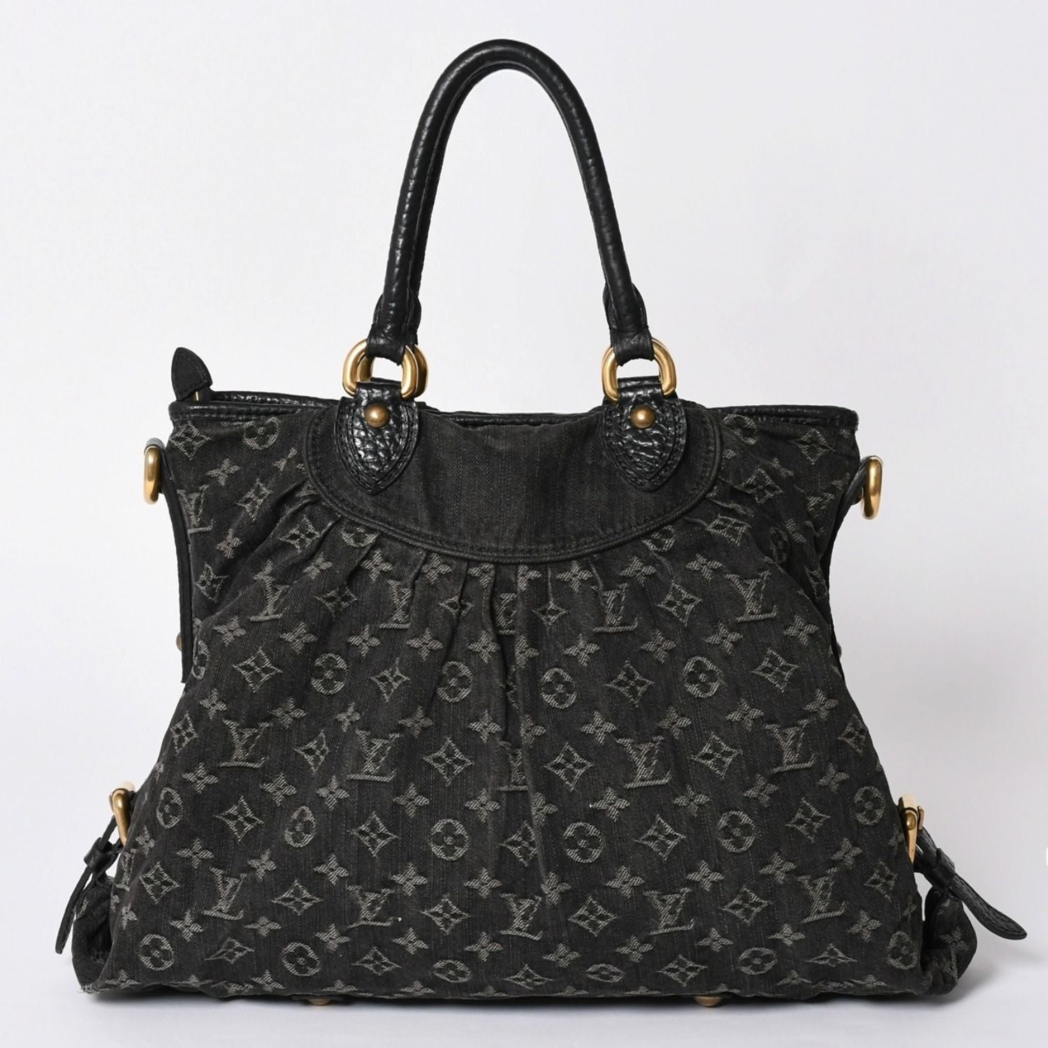 Louis Vuitton Handbag Monogram Denim Neo Cabby GM Black Leather Gold — view 2