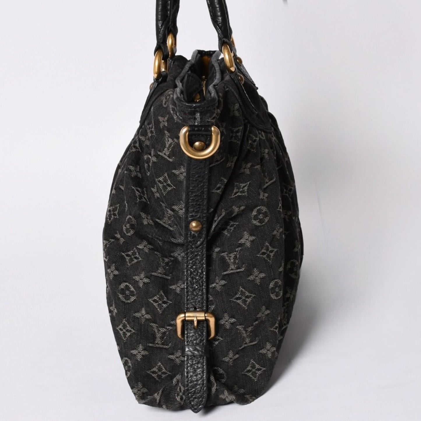 Louis Vuitton Handbag Monogram Denim Neo Cabby GM Black Leather Gold — view 4