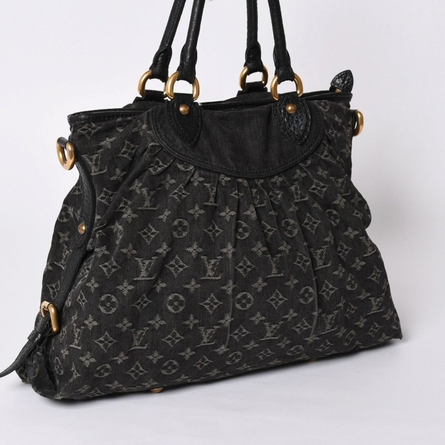 Louis Vuitton Handbag Monogram Denim Neo Cabby GM Black Leather Gold — view 3