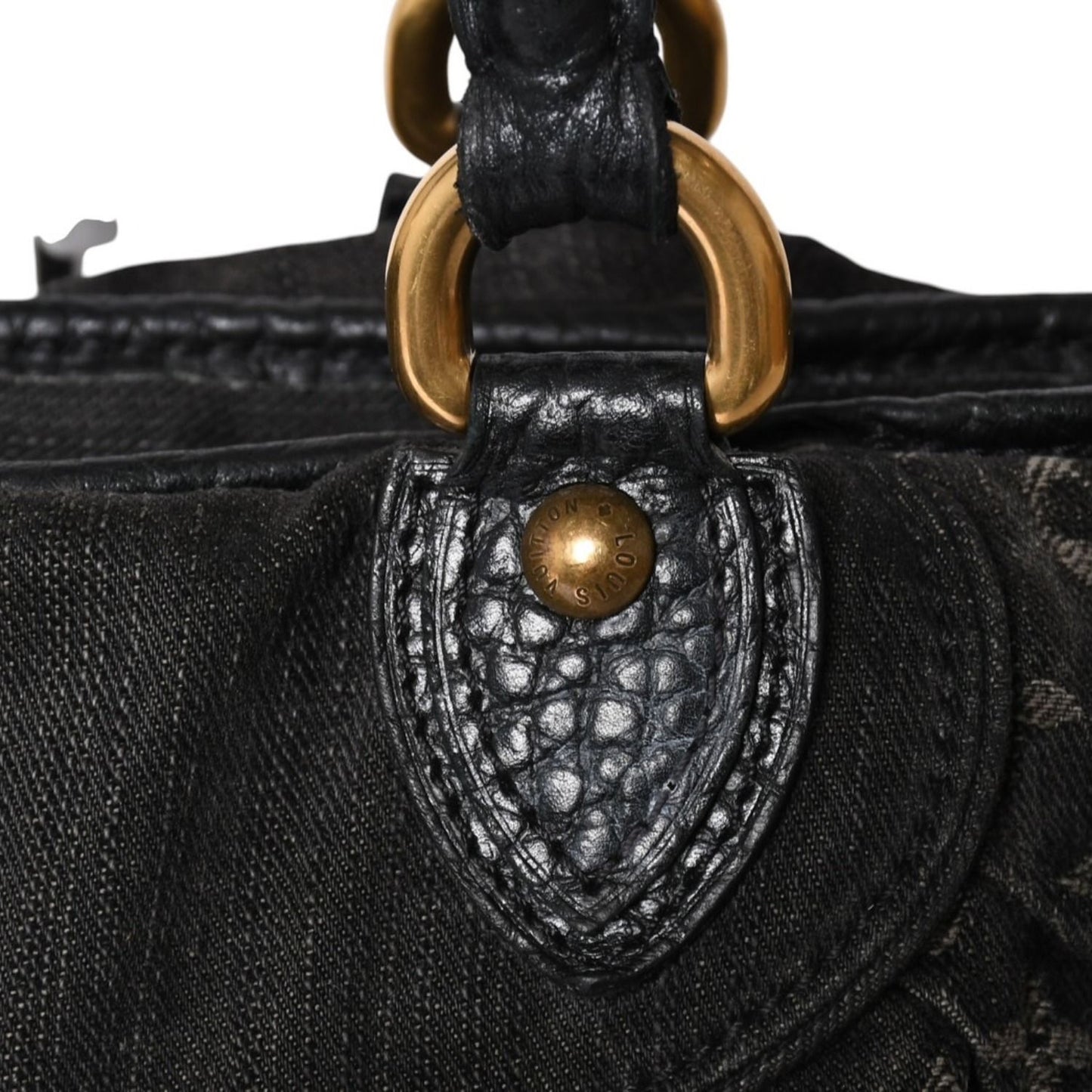 Louis Vuitton Handbag Monogram Denim Neo Cabby GM Black Leather Gold — view 5