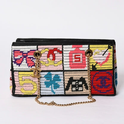 Chanel Icon Chain Bag CC Logo Wool Leather Multicolor Gold — view 2