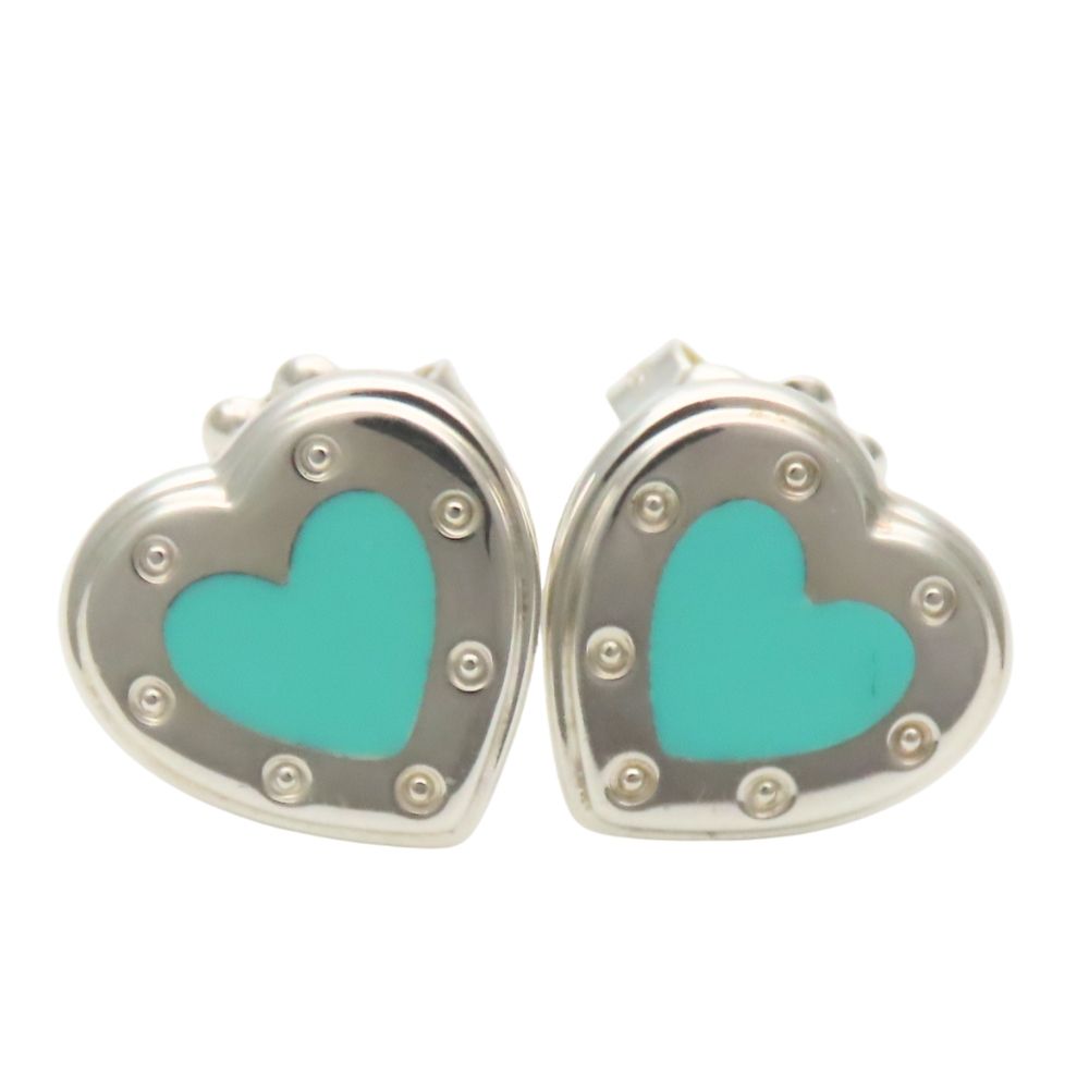 Tiffany & Co Earrings Return to Mini Love Heart 925 Sterling Silver Enamel
