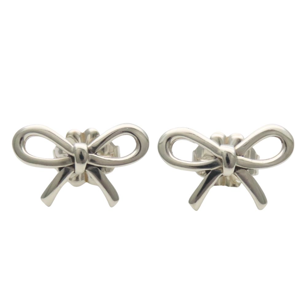 Tiffany & Co Earrings Ribbon Bow 925 Sterling Silver Simple