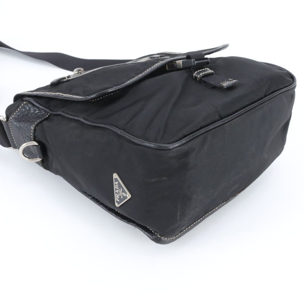Prada Tessuto Nylon Triangle Logo Leather Shoulder Bag Crossbody Messenger — view 4