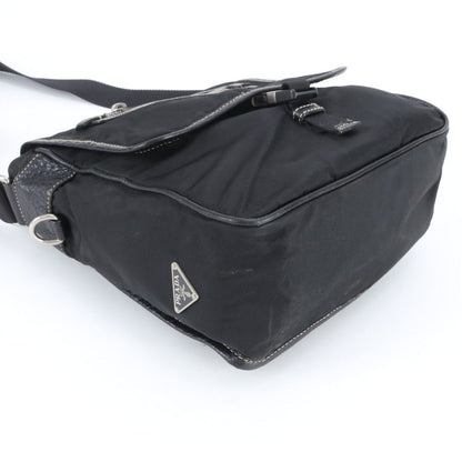 Prada Tessuto Nylon Triangle Logo Leather Shoulder Bag Crossbody Messenger — view 4