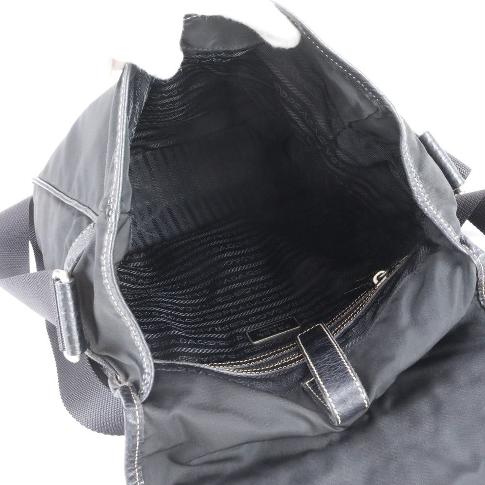 Prada Tessuto Nylon Triangle Logo Leather Shoulder Bag Crossbody Messenger — view 7