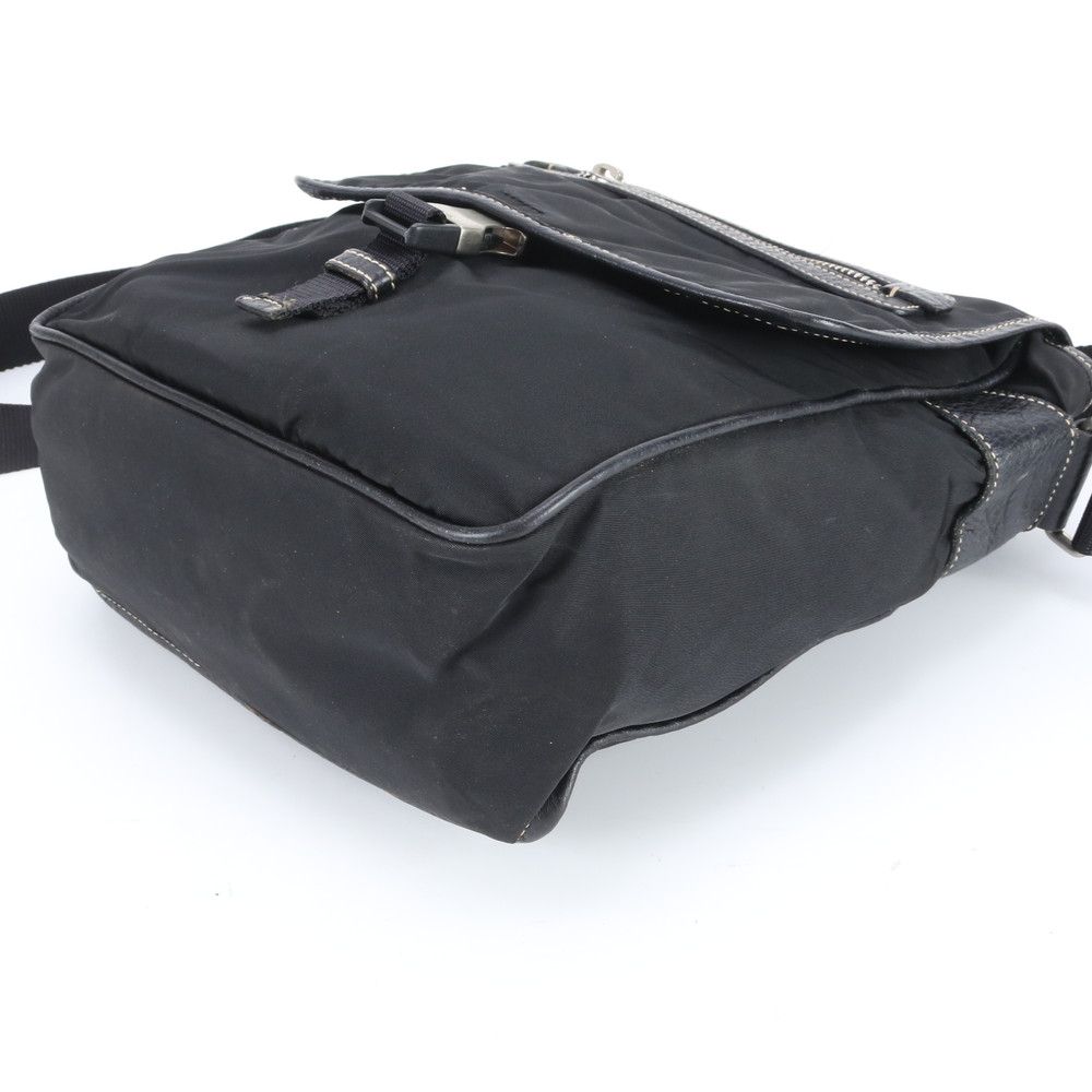 Prada Tessuto Nylon Triangle Logo Leather Shoulder Bag Crossbody Messenger — view 5