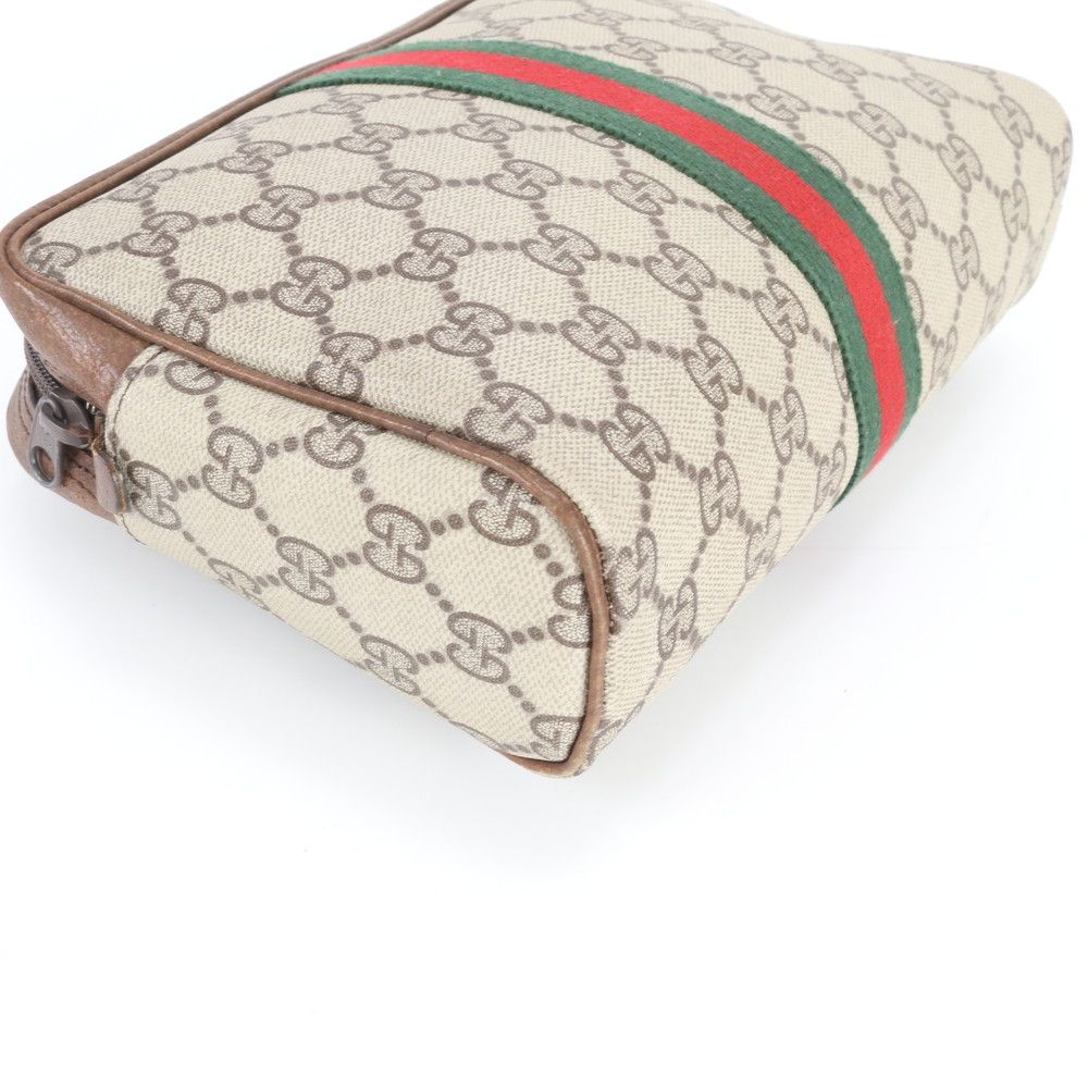 Gucci Vintage GG Supreme Sherry Line Leather Clutch Pouch Business Ree — view 4