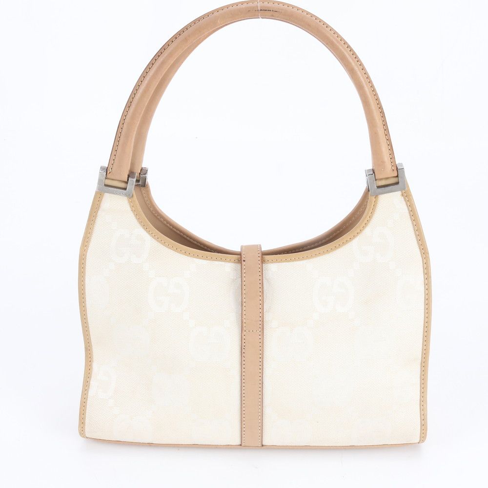 Gucci GG Canvas Jackie 002 Leather Handbag Tote Beige Silver Ree — view 3