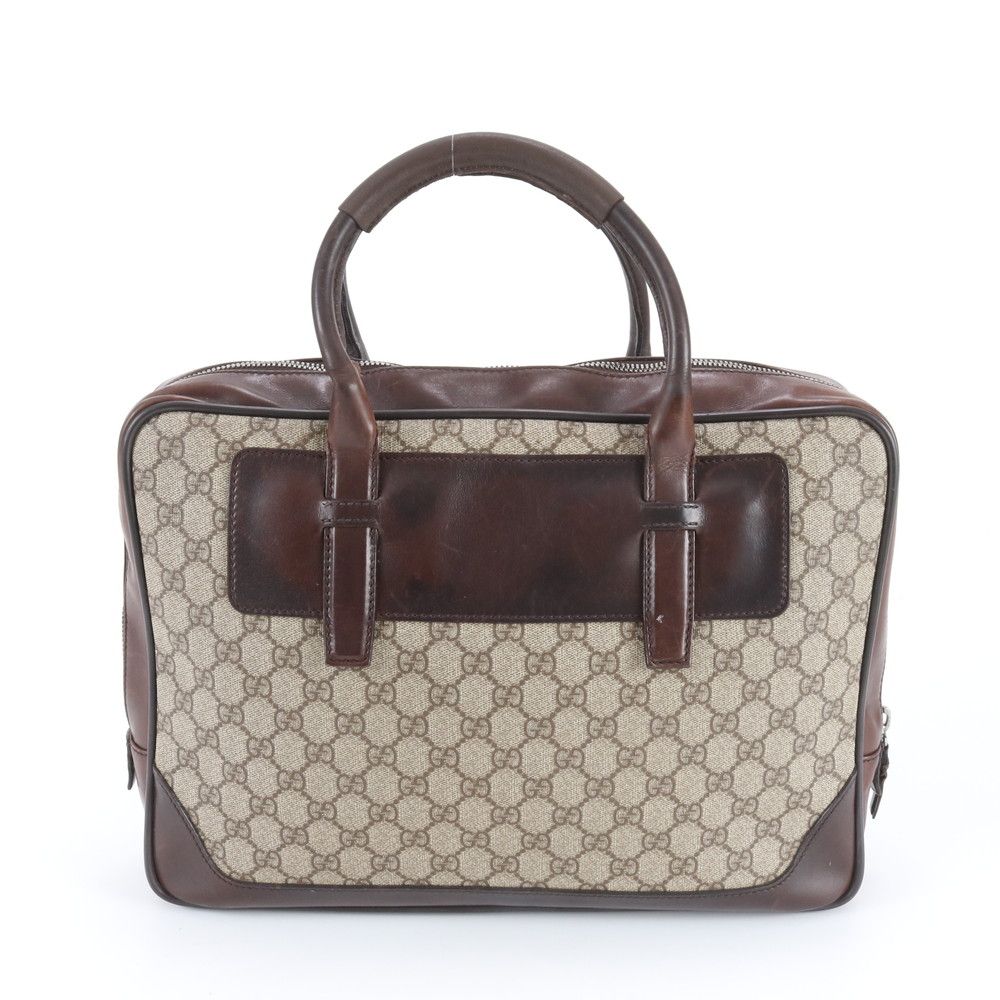 Gucci GG Canvas Leather Business Document Briefcase Tote Brown Ree — view 3