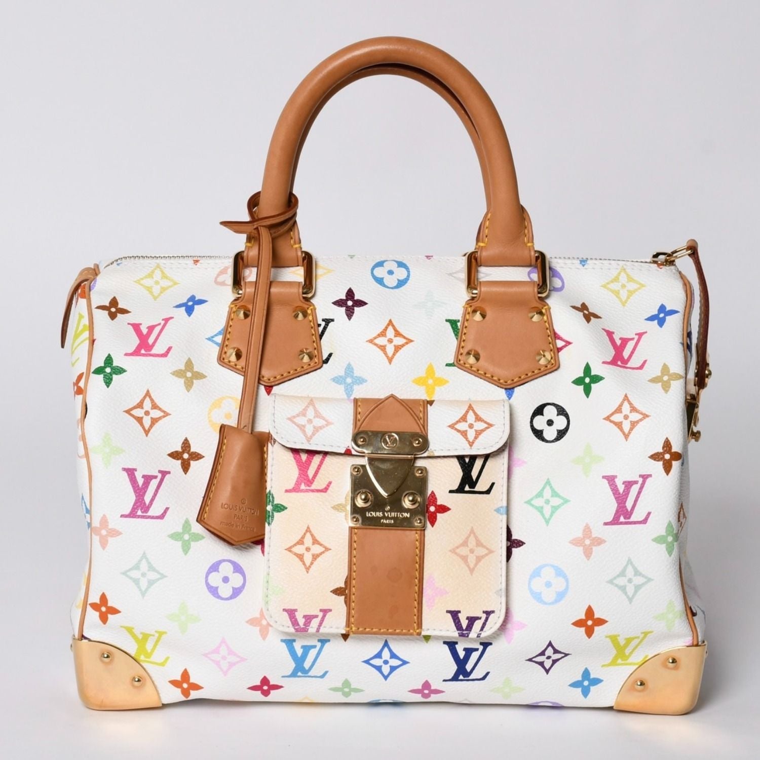 Louis Vuitton Speedy 30 Handbag Monogram Multicolor Takashi Murakami White