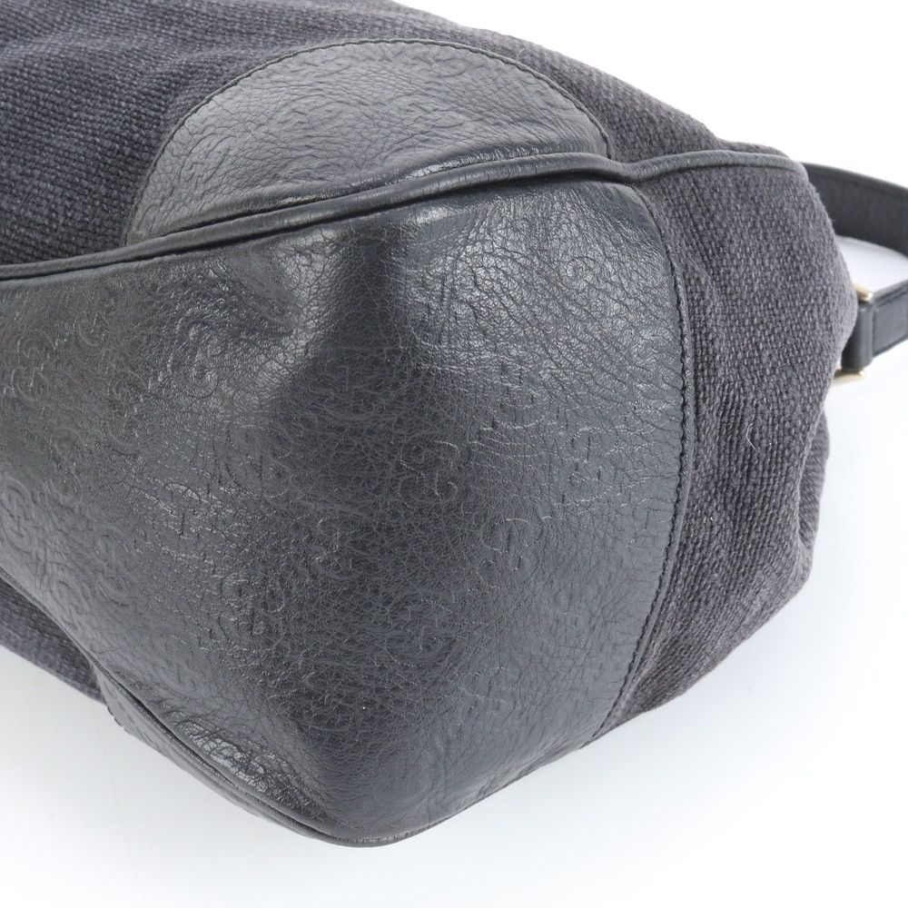 Gucci Guccissima Leather Canvas Shoulder Bag Black Eem — view 4