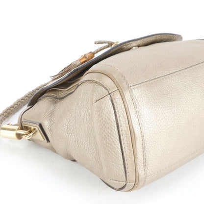 Gucci Bella Ribbon Bamboo Tassel Leather Shoulder Bag Gold Mee — view 4