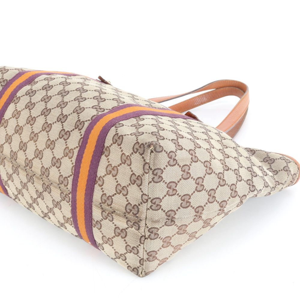 Gucci GG Canvas Sherry Line Leather Tote Shoulder Hand Brown Rem — view 6