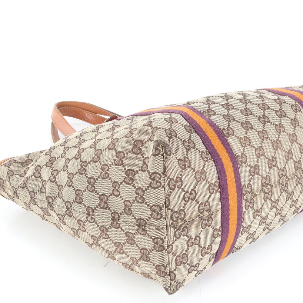 Gucci GG Canvas Sherry Line Leather Tote Shoulder Hand Brown Rem — view 4