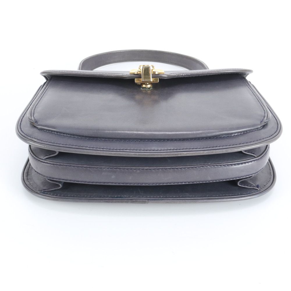 Gucci Vintage Leather Handbag Tote Navy Ebm — view 6