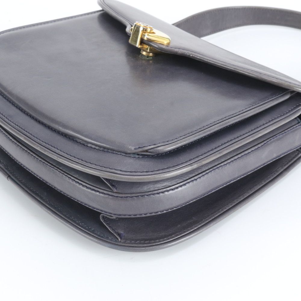 Gucci Vintage Leather Handbag Tote Navy Ebm — view 5