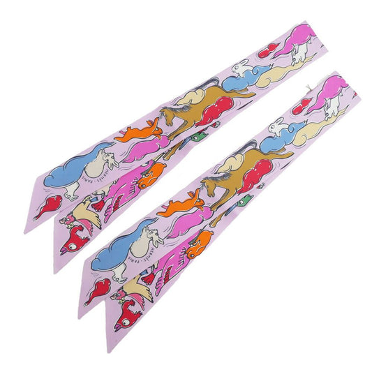 Hermes Twilly Set of 2 Scarf a Thousand and One Rabbit Palm Rose Vif Camel Silk