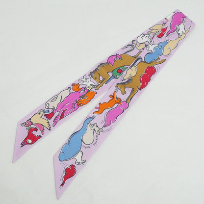 Hermes Twilly Set of 2 Scarf a Thousand and One Rabbit Palm Rose Vif Camel Silk — view 2