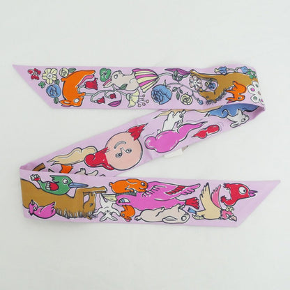 Hermes Twilly Set of 2 Scarf a Thousand and One Rabbit Palm Rose Vif Camel Silk — view 4