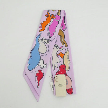 Hermes Twilly Set of 2 Scarf a Thousand and One Rabbit Palm Rose Vif Camel Silk — view 6