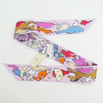 Hermes Twilly Set of 2 Scarf a Thousand and One Rabbit Palm Rose Vif Camel Silk — view 3