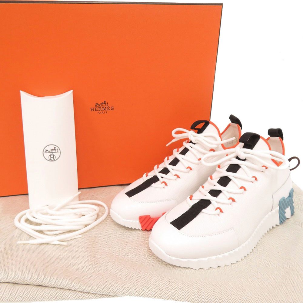 Hermes Lift 36.5 Calf Knit White Sneakers — view 2