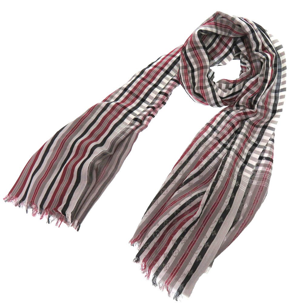 Louis Vuitton Etole Madras Check Monogram Shawl Cotton Gray Black Red Scarf