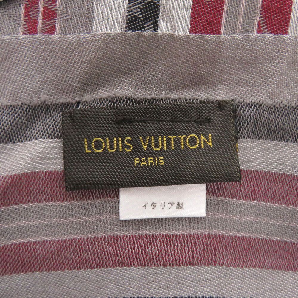 Louis Vuitton Etole Madras Check Monogram Shawl Cotton Gray Black Red Scarf — view 6