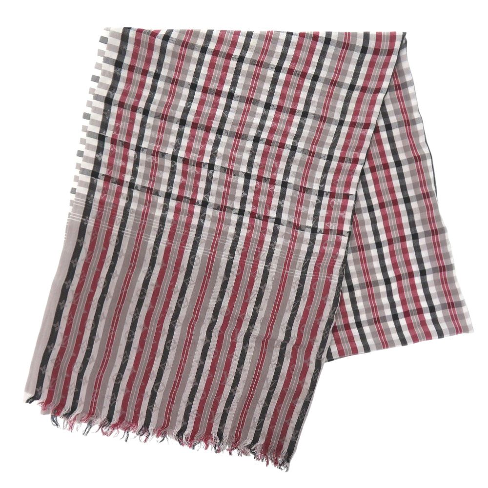 Louis Vuitton Etole Madras Check Monogram Shawl Cotton Gray Black Red Scarf — view 2