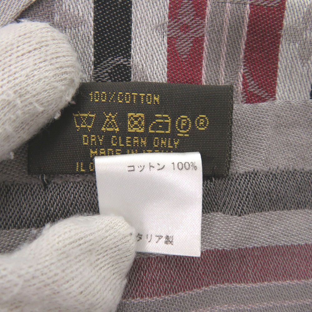 Louis Vuitton Etole Madras Check Monogram Shawl Cotton Gray Black Red Scarf — view 7