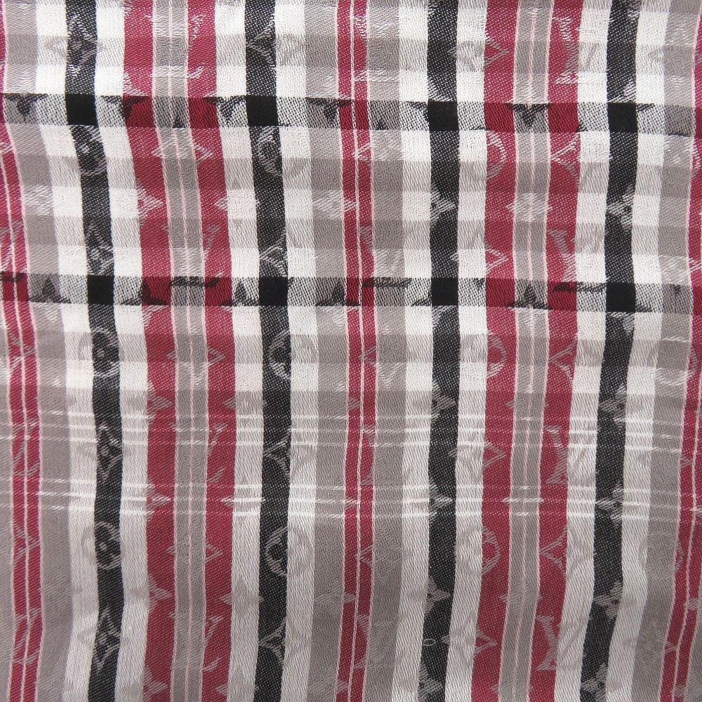 Louis Vuitton Etole Madras Check Monogram Shawl Cotton Gray Black Red Scarf — view 5
