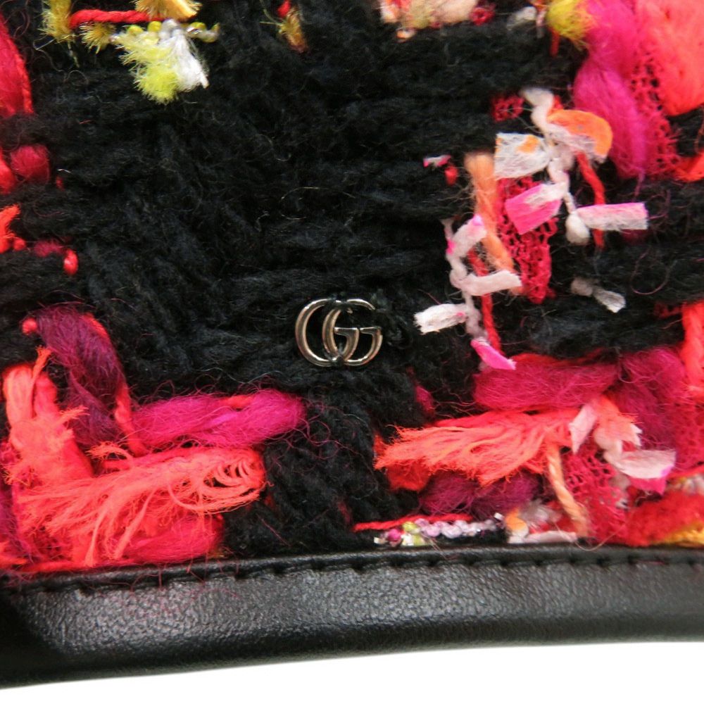 Gucci Tweed Plaid Ribbon GG Logo Beret M 57 Polyester Green Orange Black Hat — view 8