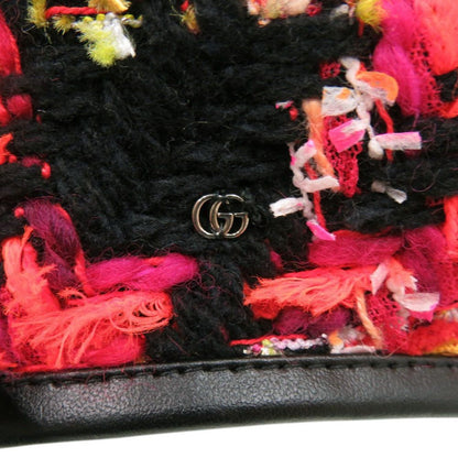 Gucci Tweed Plaid Ribbon GG Logo Beret M 57 Polyester Green Orange Black Hat — view 8
