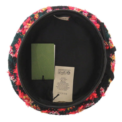 Gucci Tweed Plaid Ribbon GG Logo Beret M 57 Polyester Green Orange Black Hat — view 6