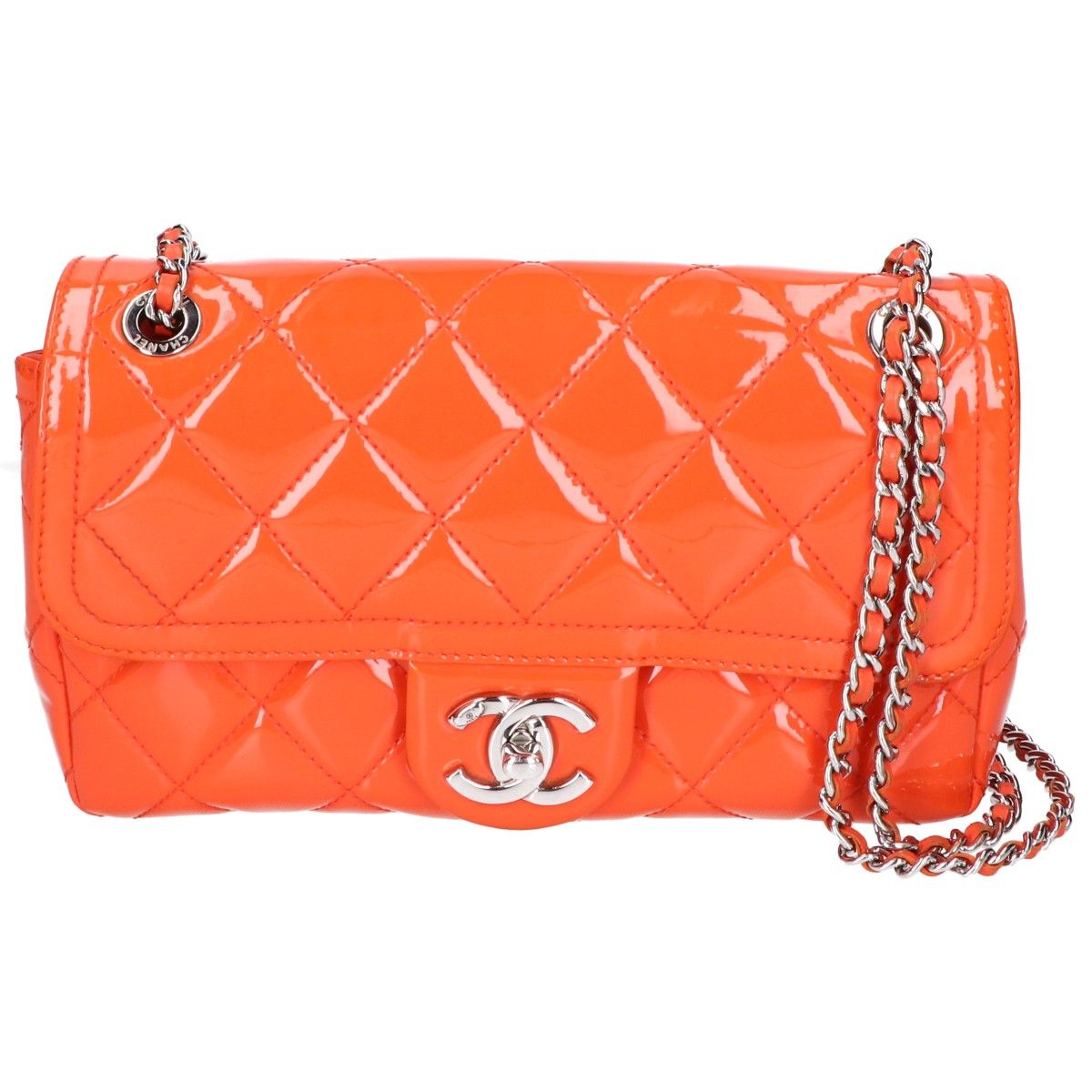 Chanel Orange Patent Leather Quilted Shoulder Bag