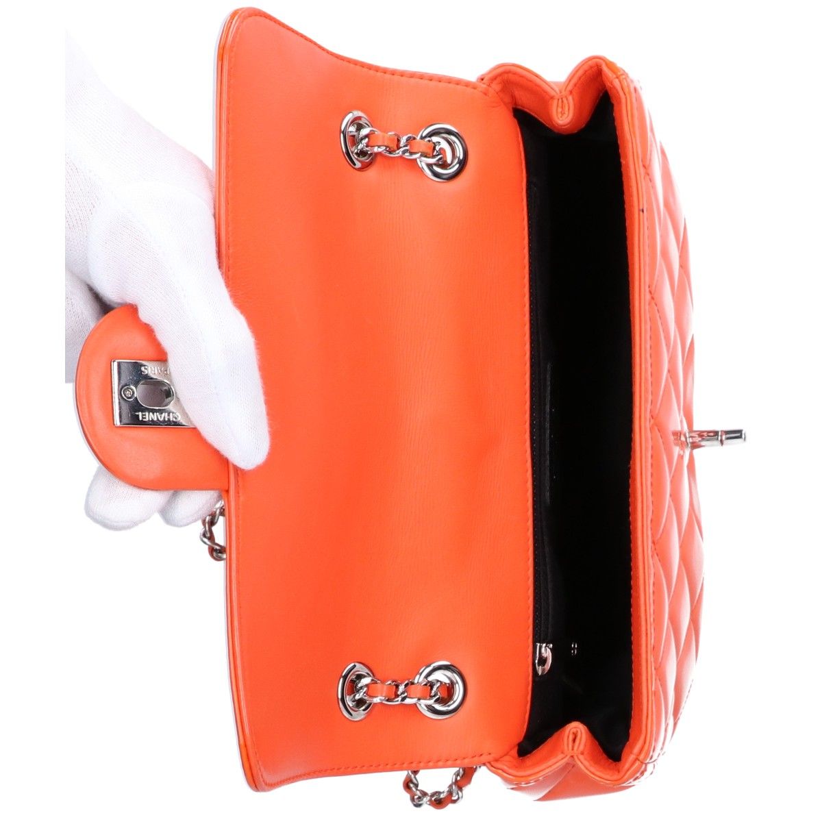 Chanel Orange Patent Leather Quilted Shoulder Bag — view 6
