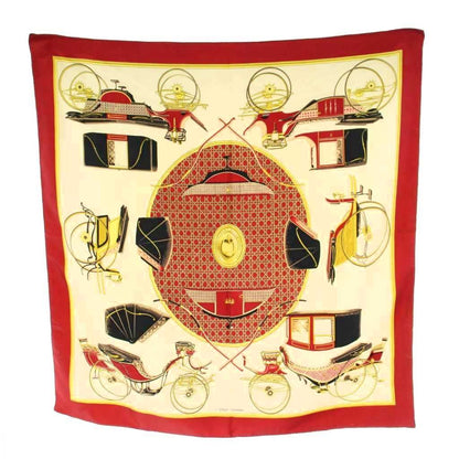 Hermes Carre 90 la Perriere Scarf Silk Beige Red — view 2