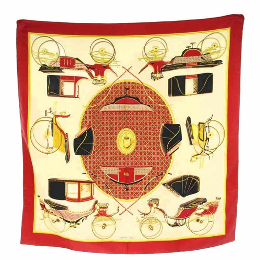 Hermes Carre 90 la Perriere Scarf Silk Beige Red