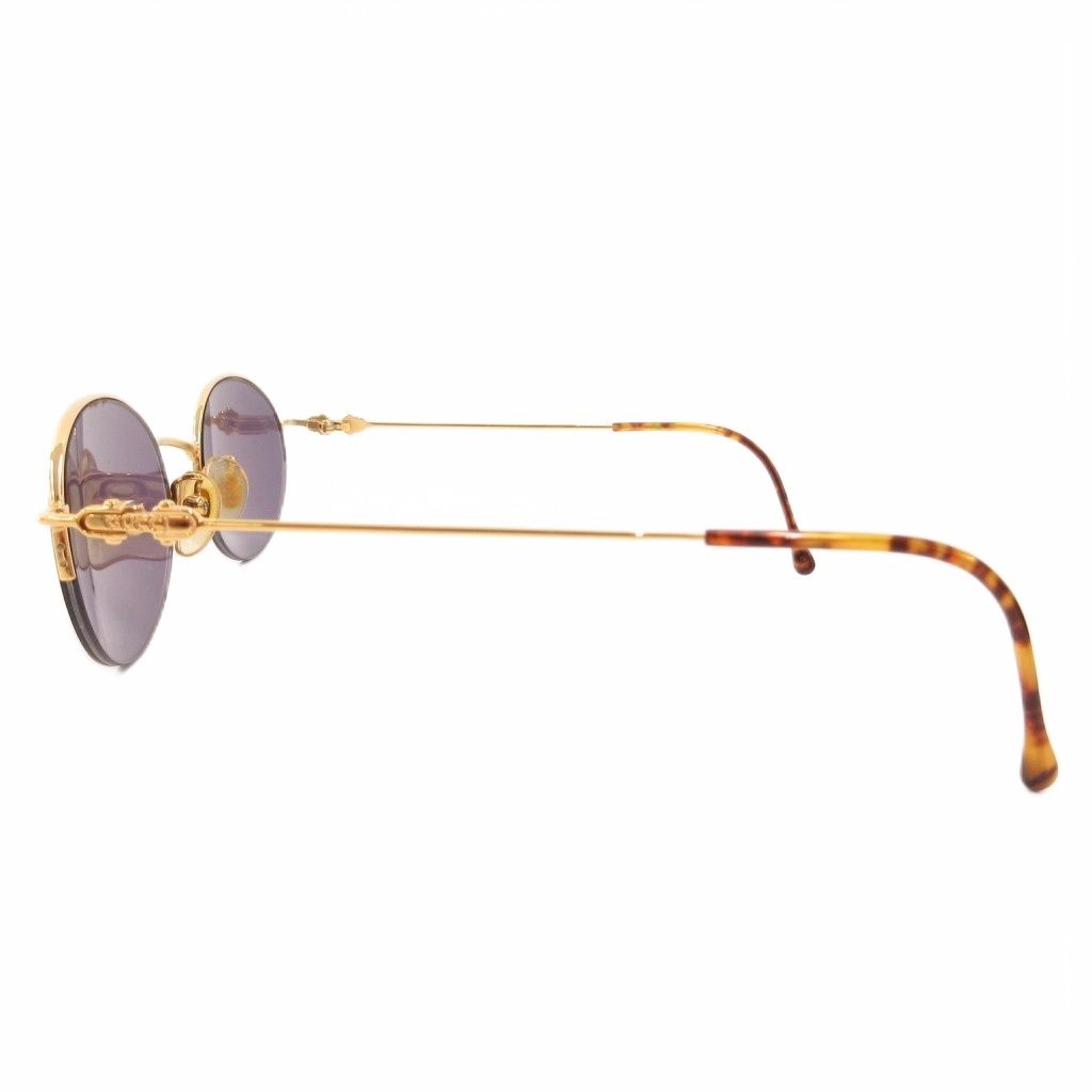 Gucci Oval Sunglasses Half Rim Tortoiseshell Log 50 Stamps 21 Gold Color Blue — view 3