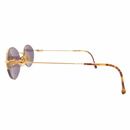 Gucci Oval Sunglasses Half Rim Tortoiseshell Log 50 Stamps 21 Gold Color Blue — view 3