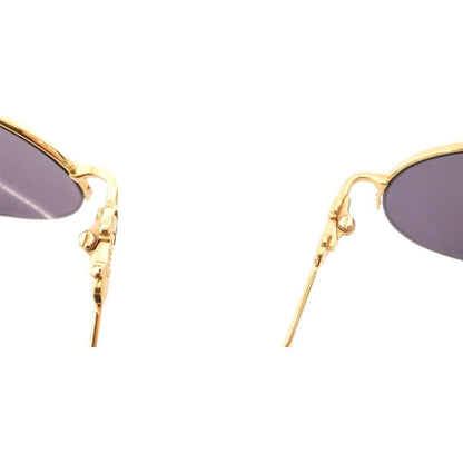 Gucci Oval Sunglasses Half Rim Tortoiseshell Log 50 Stamps 21 Gold Color Blue — view 9