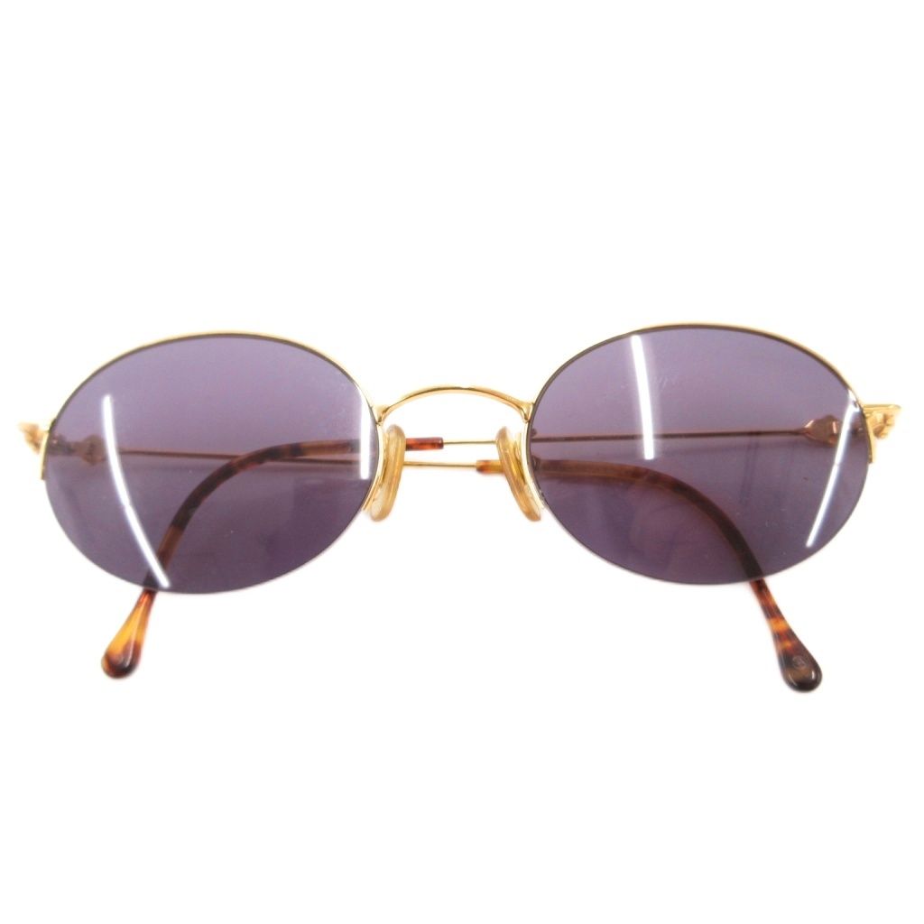 Gucci Oval Sunglasses Half Rim Tortoiseshell Log 50 Stamps 21 Gold Color Blue