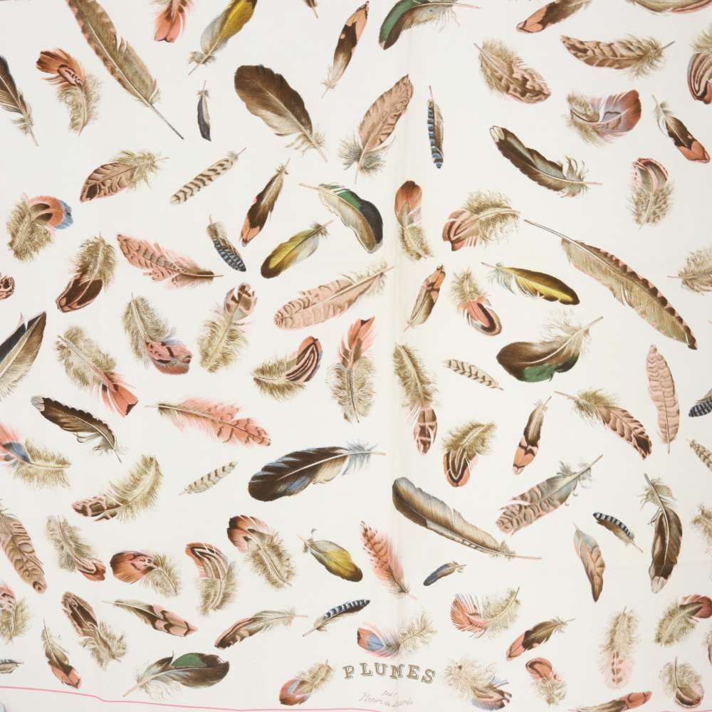 Hermes Plumes Feather Carre 90 Scarf All Over Pattern Pink White — view 5